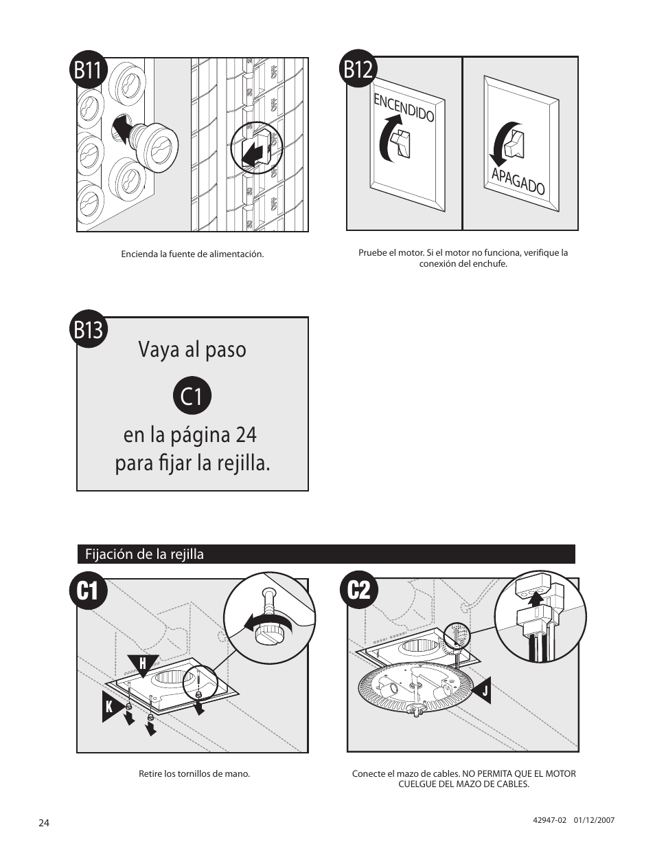 Vaya al paso en la página 24 para fijar la rejilla | Hunter Fan 82020 User Manual | Page 24 / 42