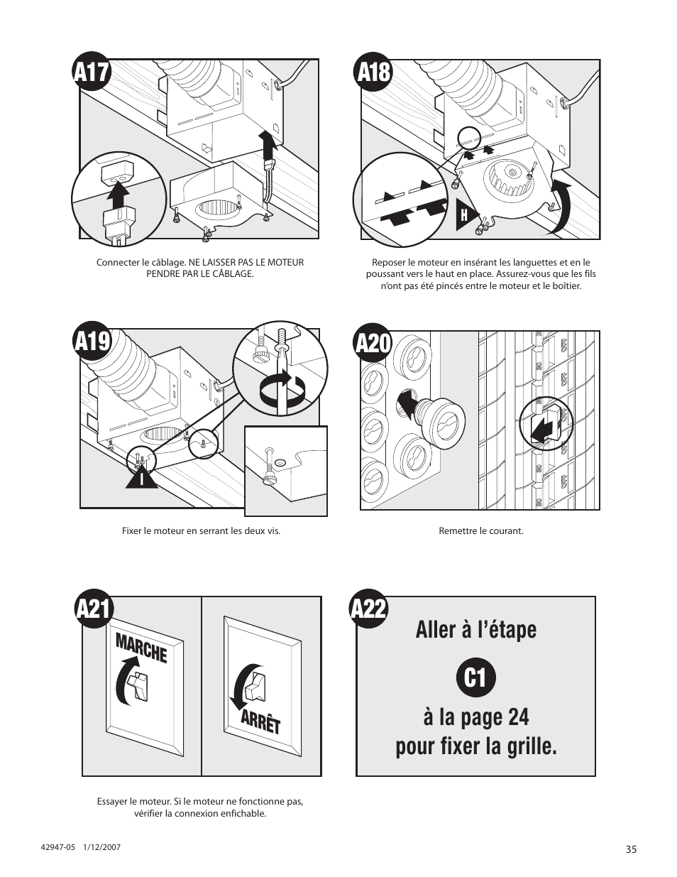 A22 c1, Aller à l’étape à la page 24 pour fixer la grille | Hunter Fan 82020 User Manual | Page 35 / 42