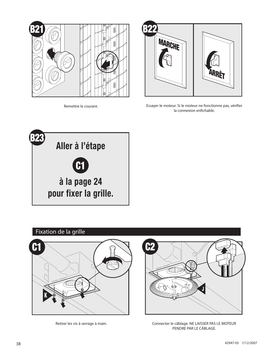 C1 c2, Aller à l’étape à la page 24 pour fixer la grille | Hunter Fan 82020 User Manual | Page 38 / 42