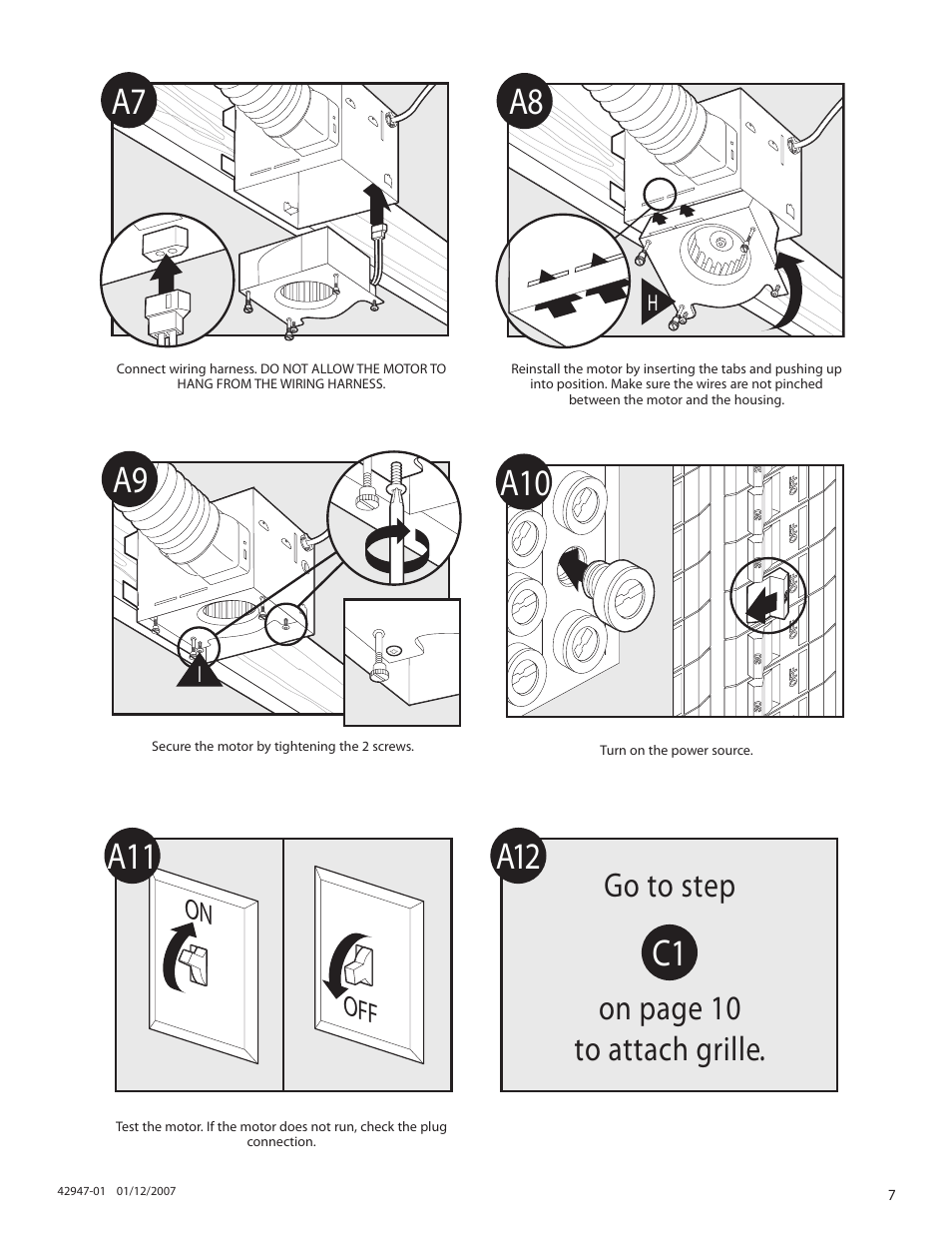 A12 c1, Go to step on page 10 to attach grille | Hunter Fan 82020 User Manual | Page 7 / 42