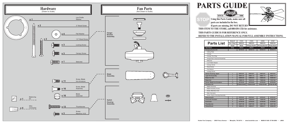 Hunter Fan 21547 User Manual | 2 pages