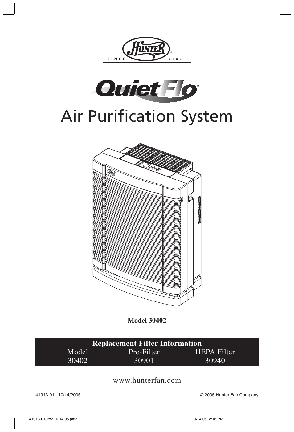 Hunter Fan 30402 User Manual | 15 pages