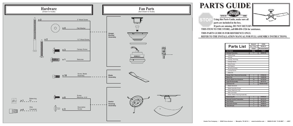 Hunter Fan 22926 User Manual | 2 pages