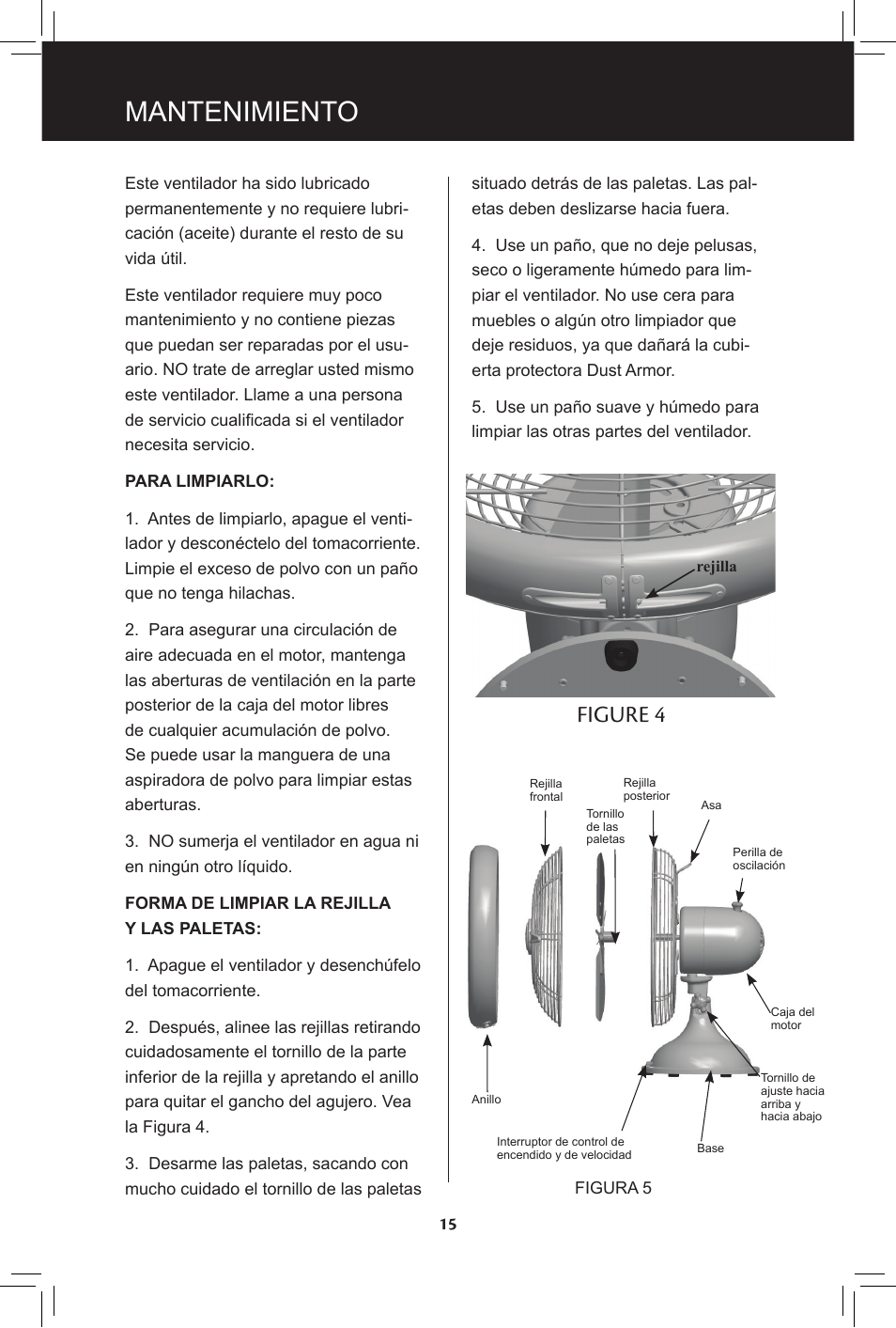 Mantenimiento, Figure 4 | Hunter Fan 20091104 User Manual | Page 15 / 28