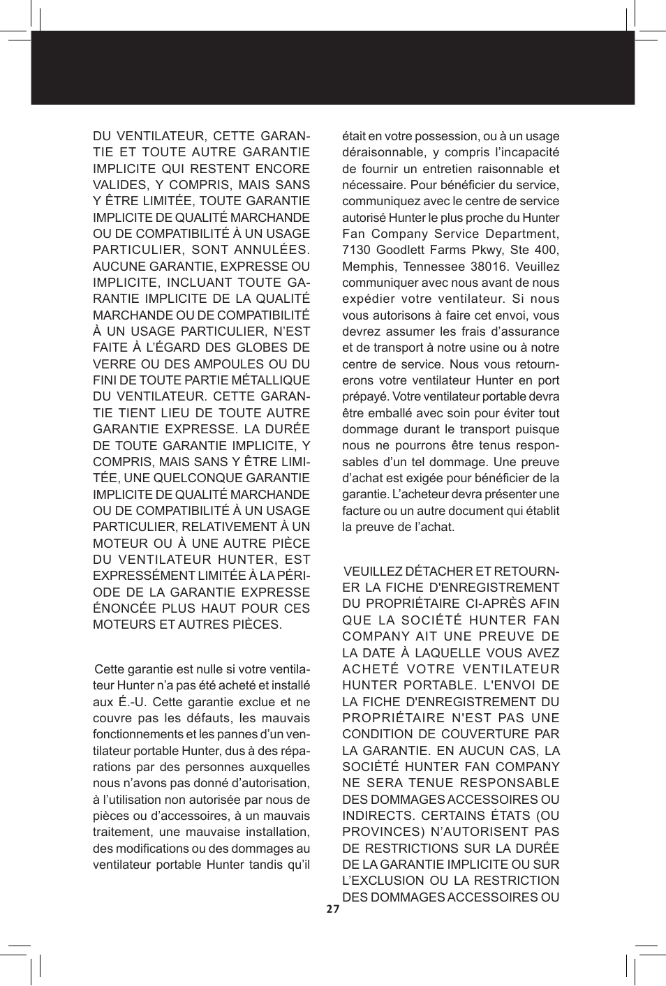 Hunter Fan 20091104 User Manual | Page 27 / 28