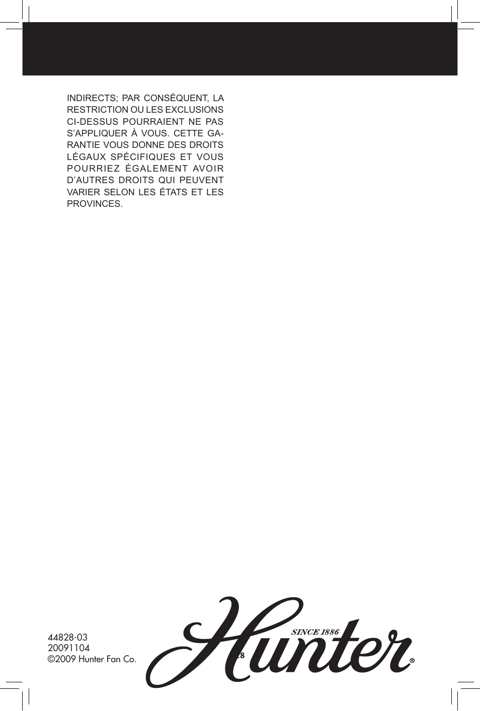 Hunter Fan 20091104 User Manual | Page 28 / 28