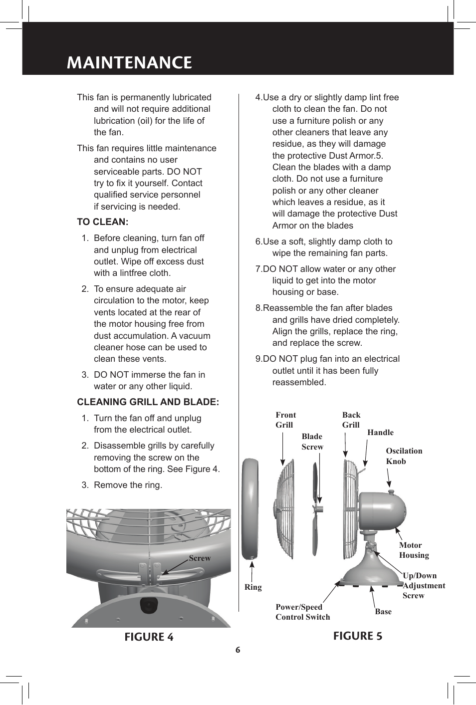 Maintenance, Figure 5, Figure 4 | Hunter Fan 20091104 User Manual | Page 6 / 28