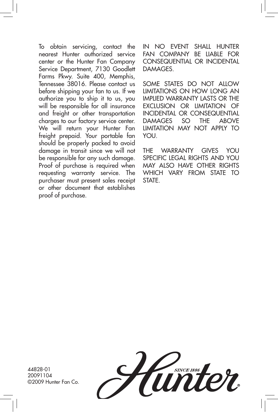 Hunter Fan 20091104 User Manual | Page 9 / 28