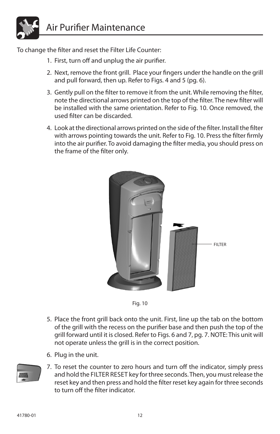 Air purifier maintenance | Hunter Fan 30710 User Manual | Page 12 / 17