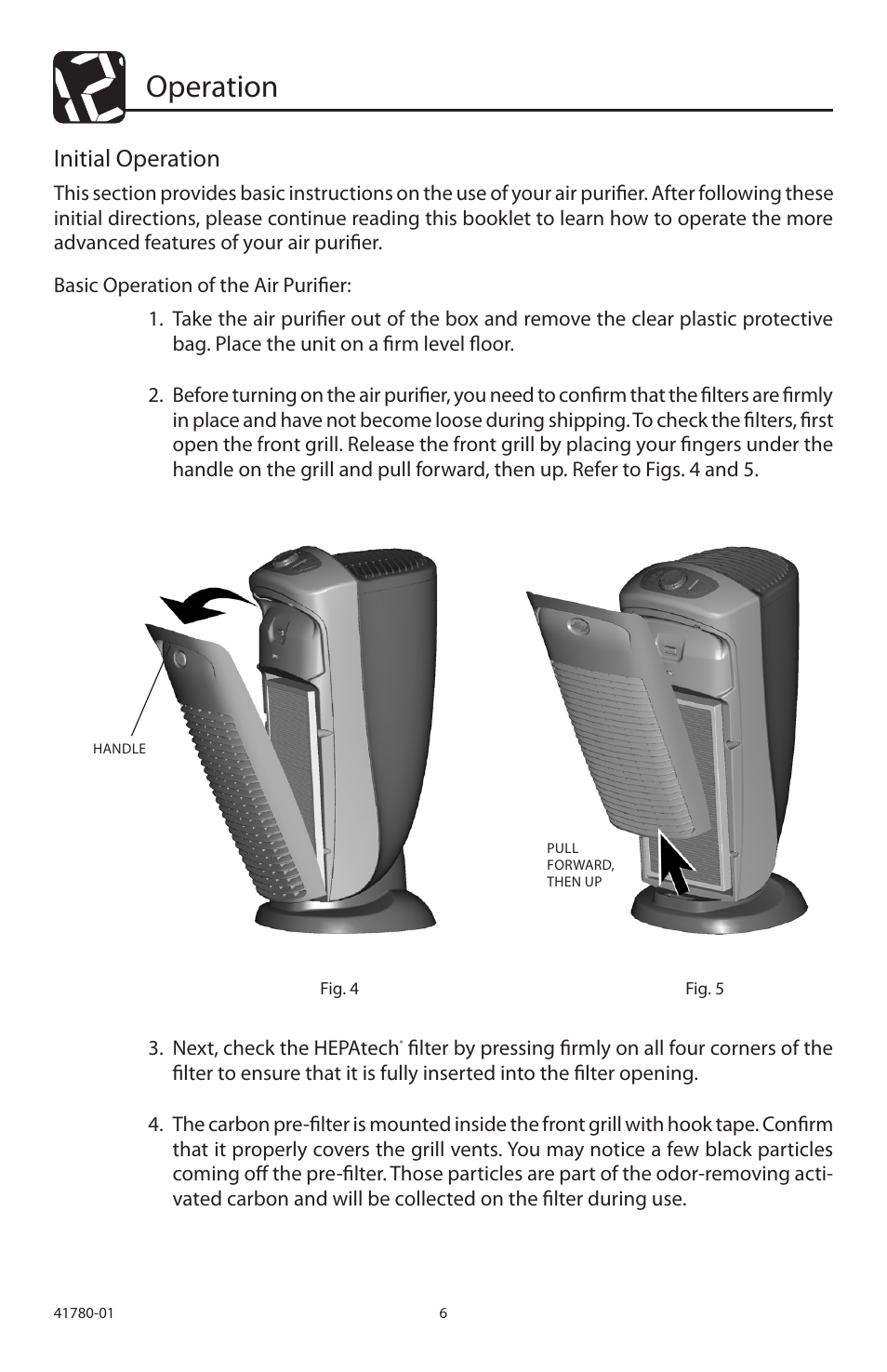 Operation, Initial operation | Hunter Fan 30710 User Manual | Page 6 / 17