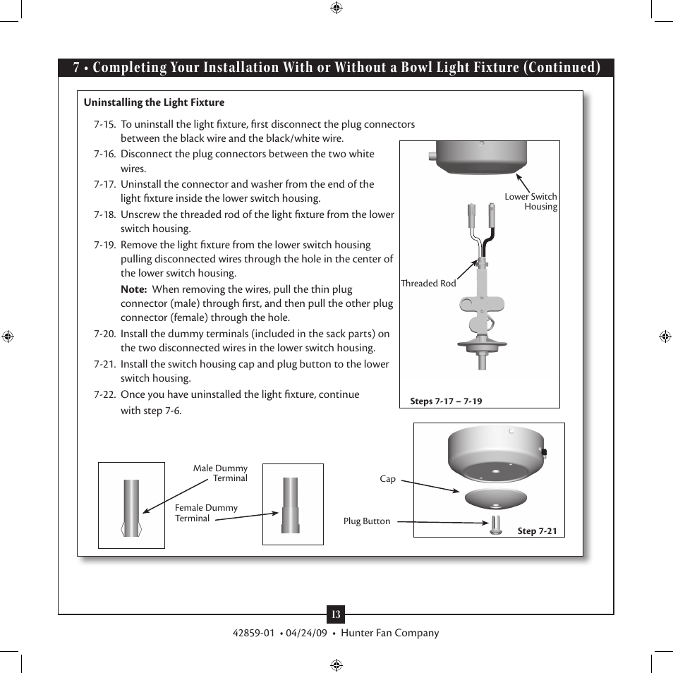 Hunter Fan Type A Models User Manual | Page 13 / 15
