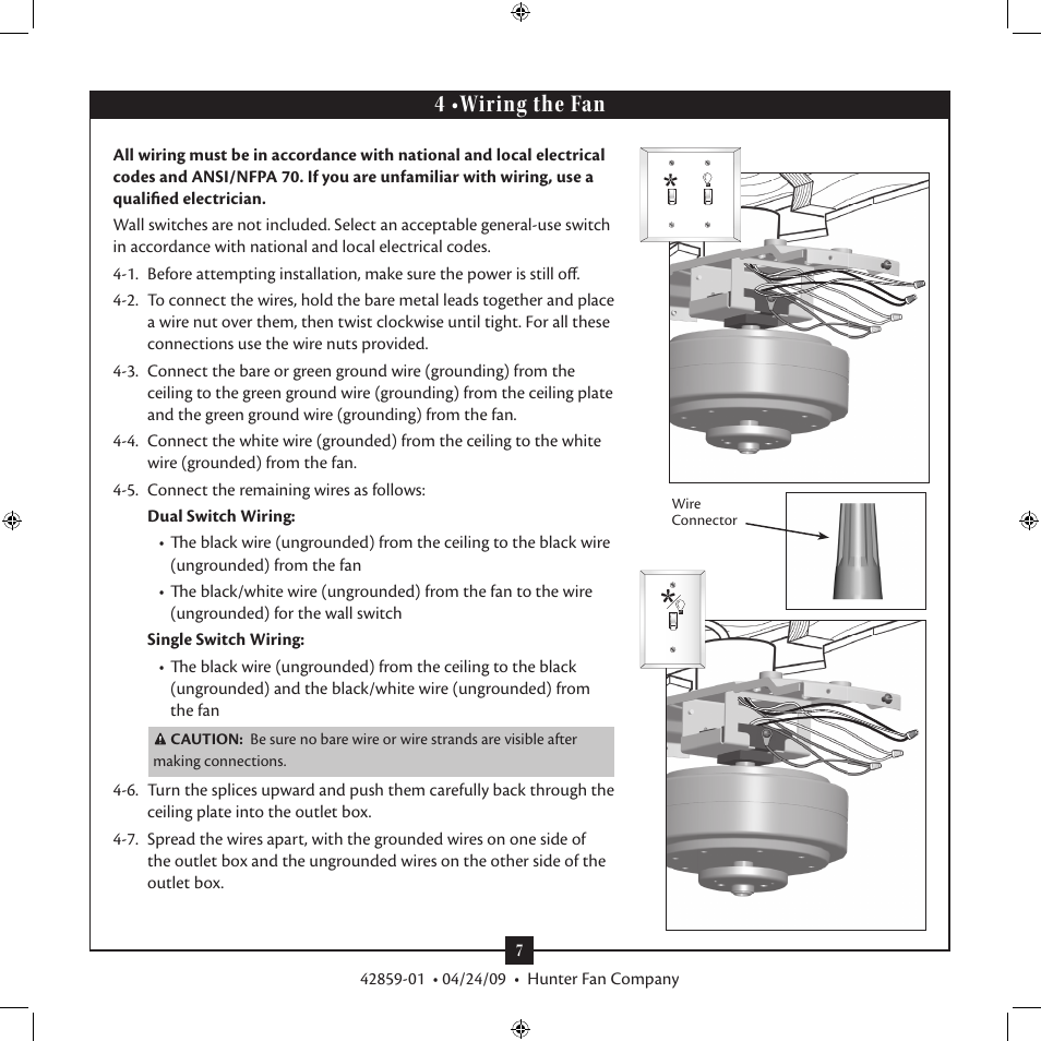 4 •wiring the fan | Hunter Fan Type A Models User Manual | Page 7 / 15