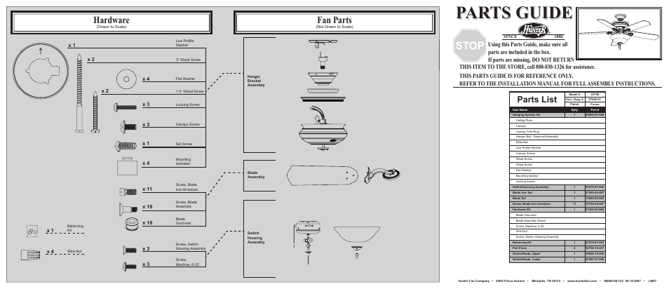 Hunter Fan 23798 User Manual | 2 pages