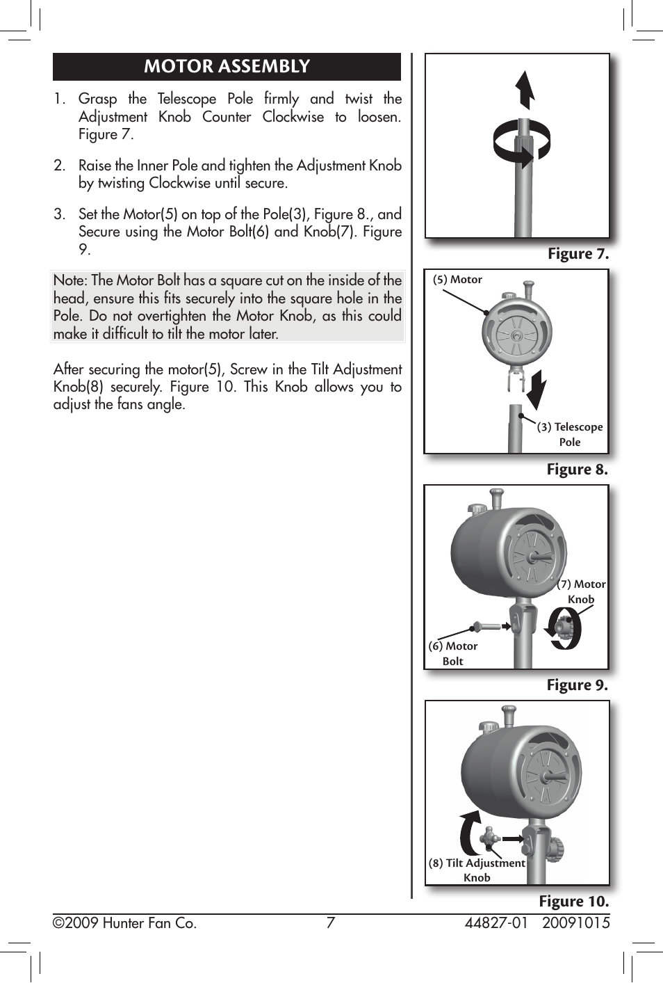 Motor assembly, Figure 9, Figure 7. figure 8. figure 10 | Hunter Fan 20091015 User Manual | Page 7 / 14