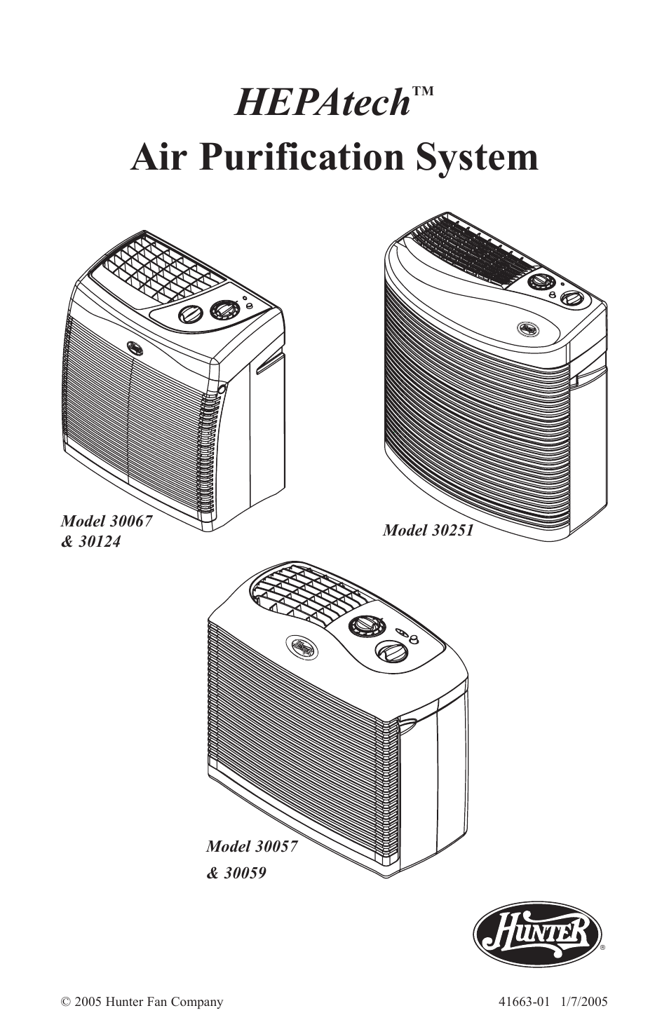 Hunter Fan HEPATECH 30067 User Manual | 8 pages