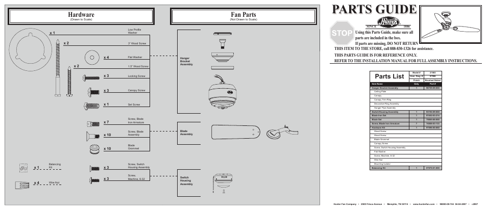 Hunter Fan 21583 User Manual | 2 pages