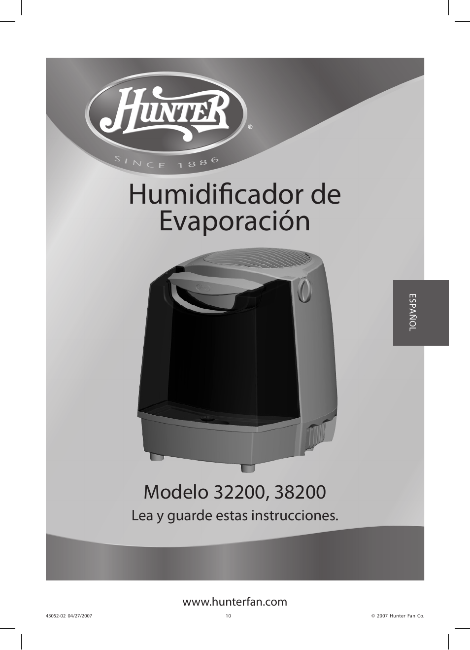Humidificador de evaporación | Hunter Fan 38200 User Manual | Page 10 / 28