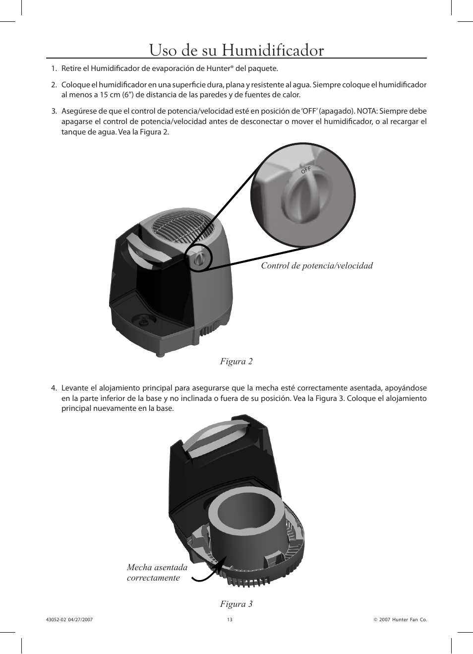 Uso de su humidificador | Hunter Fan 38200 User Manual | Page 13 / 28