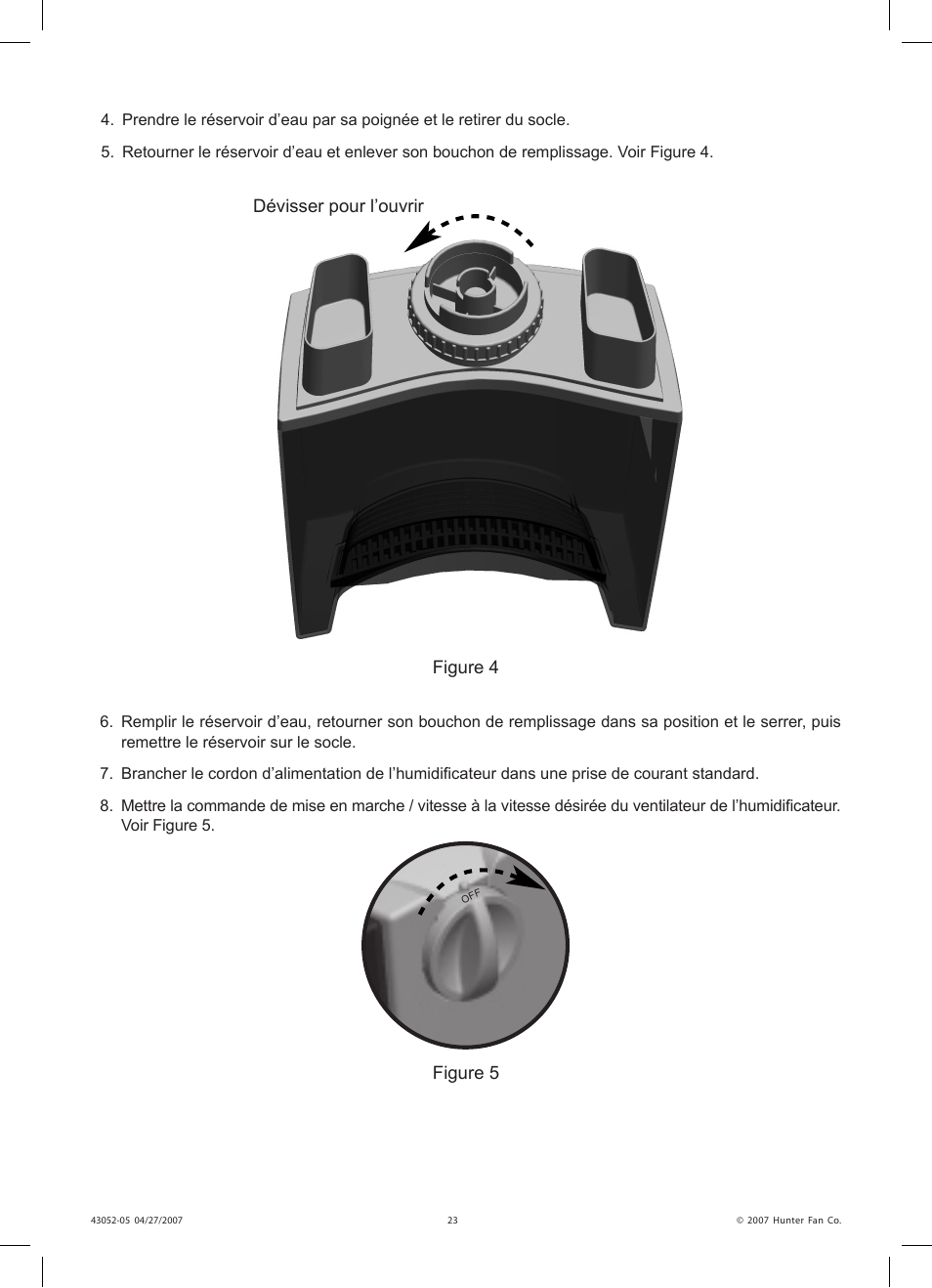 Dévisser pour l’ouvrir figure 4, Figure 5 | Hunter Fan 38200 User Manual | Page 23 / 28