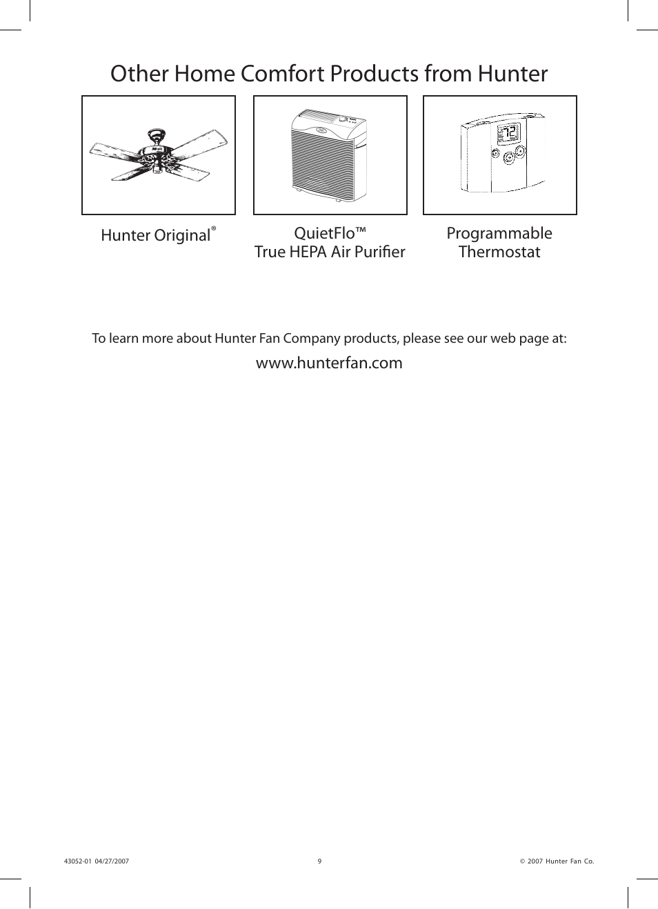 Other home comfort products from hunter | Hunter Fan 38200 User Manual | Page 9 / 28