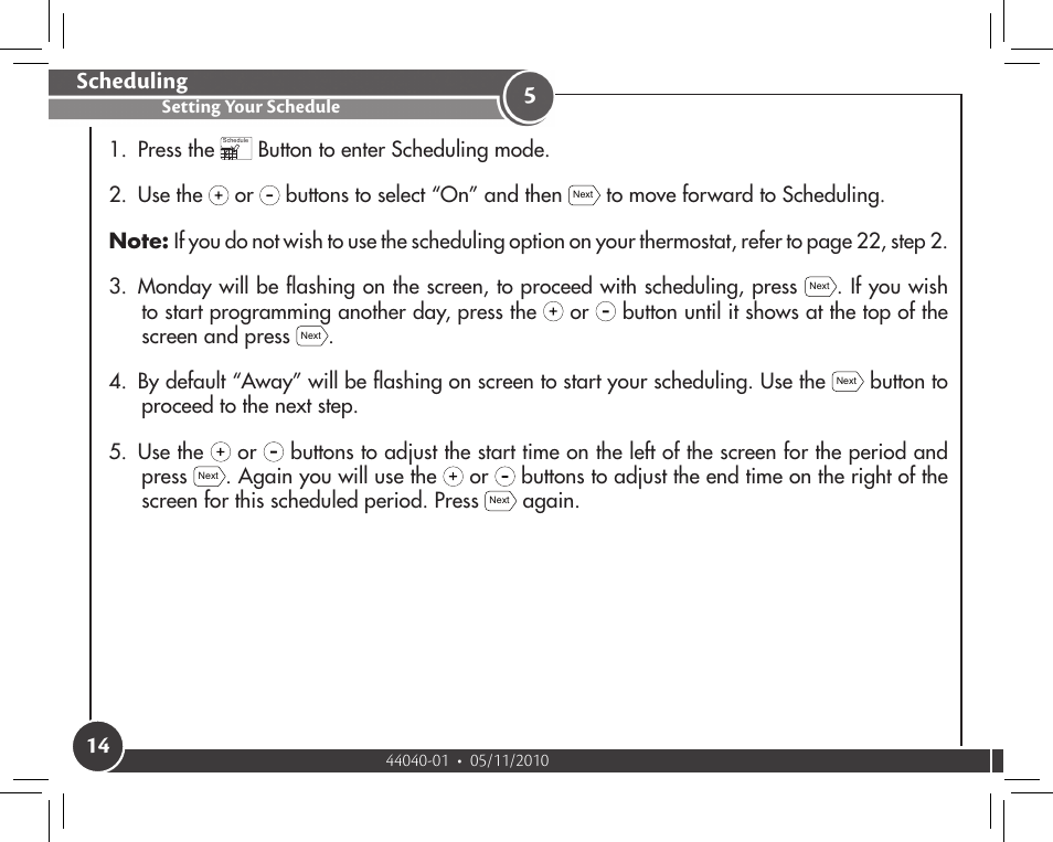 Setting your schedule, Scheduling | Hunter Fan 44372 User Manual | Page 14 / 45