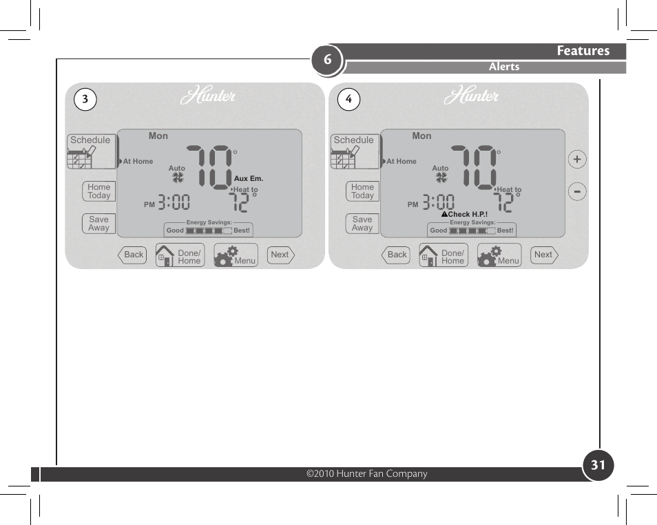 Features, Alerts | Hunter Fan 44372 User Manual | Page 31 / 45