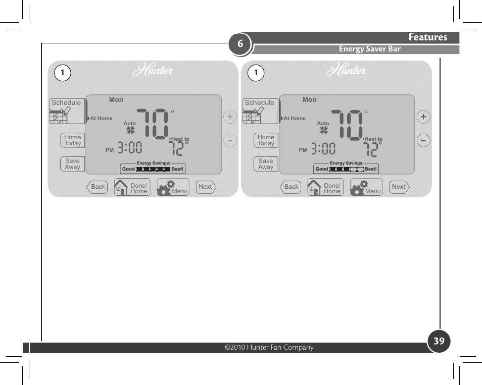 Features, Energy saver bar | Hunter Fan 44372 User Manual | Page 39 / 45