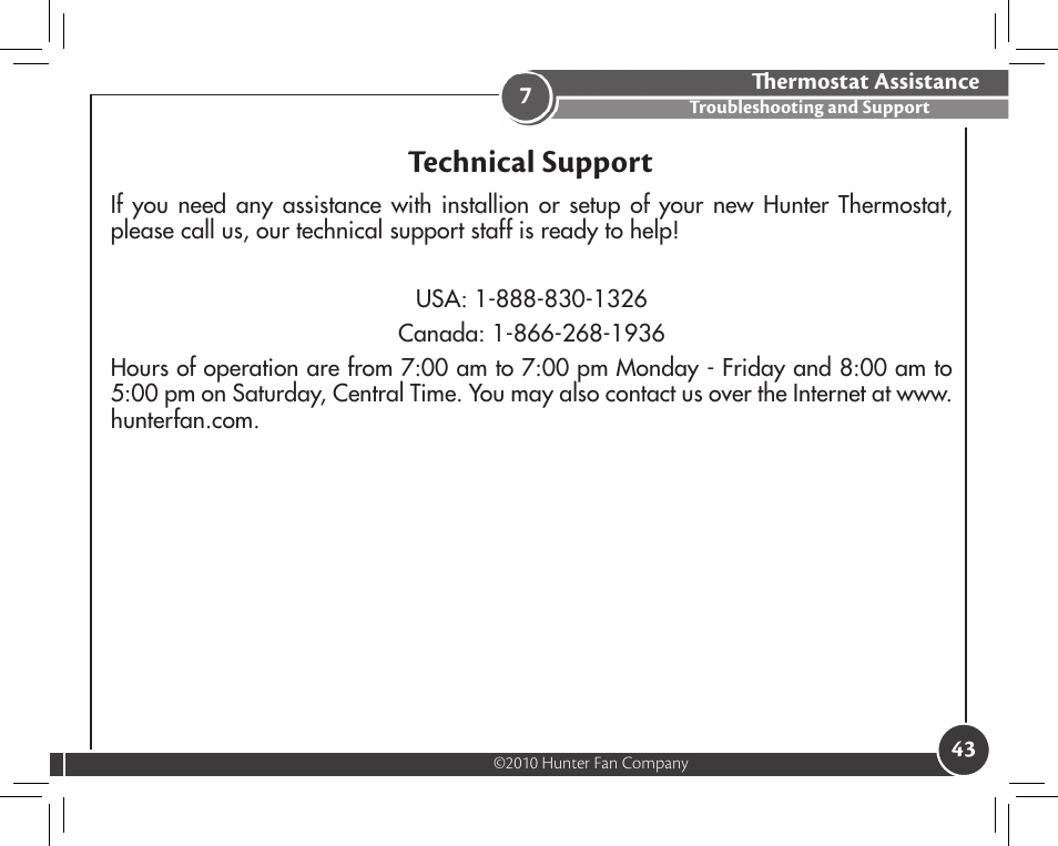Technical support | Hunter Fan 44372 User Manual | Page 43 / 45