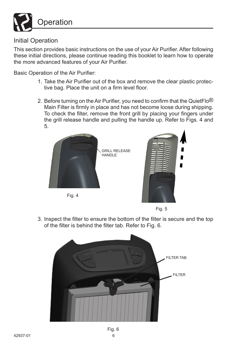 Operation, Initial operation | Hunter Fan 37785 User Manual | Page 6 / 16