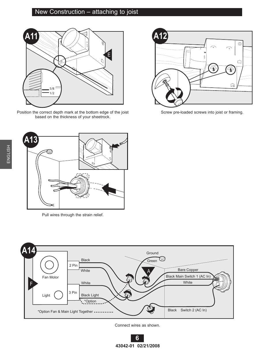 New construction – attaching to joist | Hunter Fan 82048 User Manual | Page 6 / 21