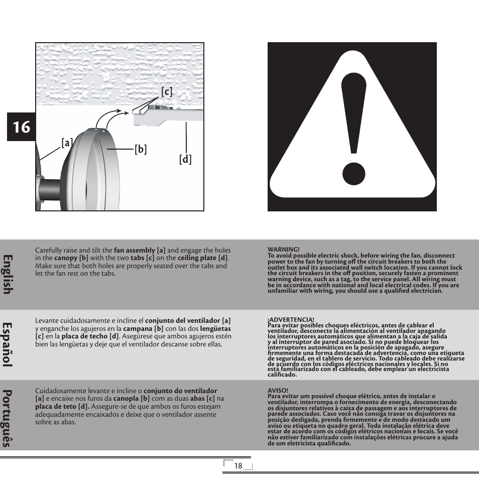 En gli sh esp año l po rtu gu ês, A] [b] [d] [c | Hunter Fan 41736 User Manual | Page 18 / 32