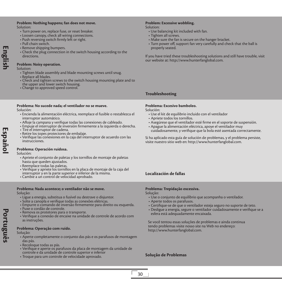 En gli sh esp año l po rtu gu ês | Hunter Fan 41736 User Manual | Page 30 / 32