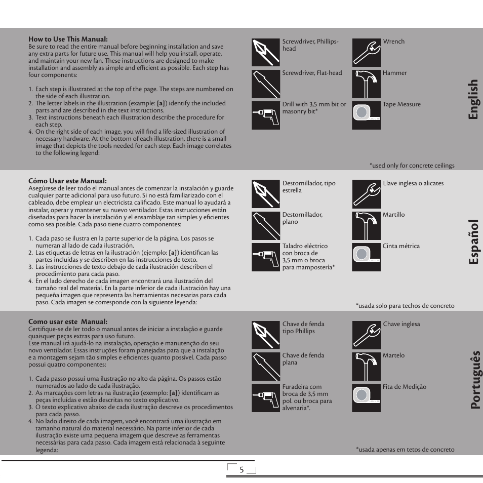 En gli sh esp año l po rt ug uê s | Hunter Fan 41736 User Manual | Page 5 / 32