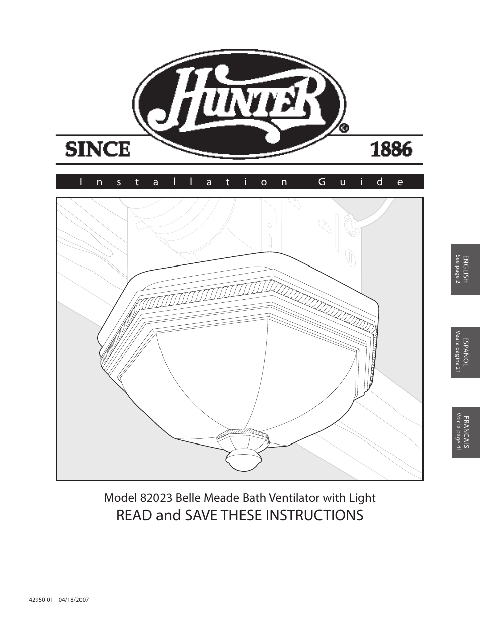 Hunter Fan BELLE MEADE 82023 User Manual | 60 pages