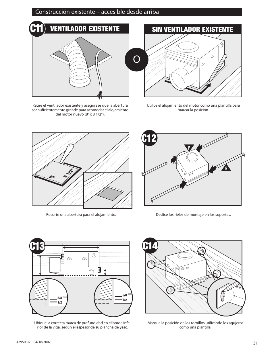 C11 c12, C13 c14, Ventilador existente | Sin ventilador existente | Hunter Fan BELLE MEADE 82023 User Manual | Page 31 / 60