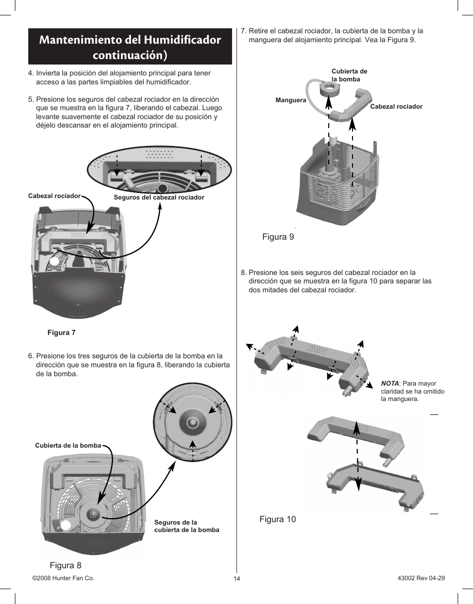 Mantenimiento del humidificador continuación) | Hunter Fan Permawick 37407 User Manual | Page 14 / 25