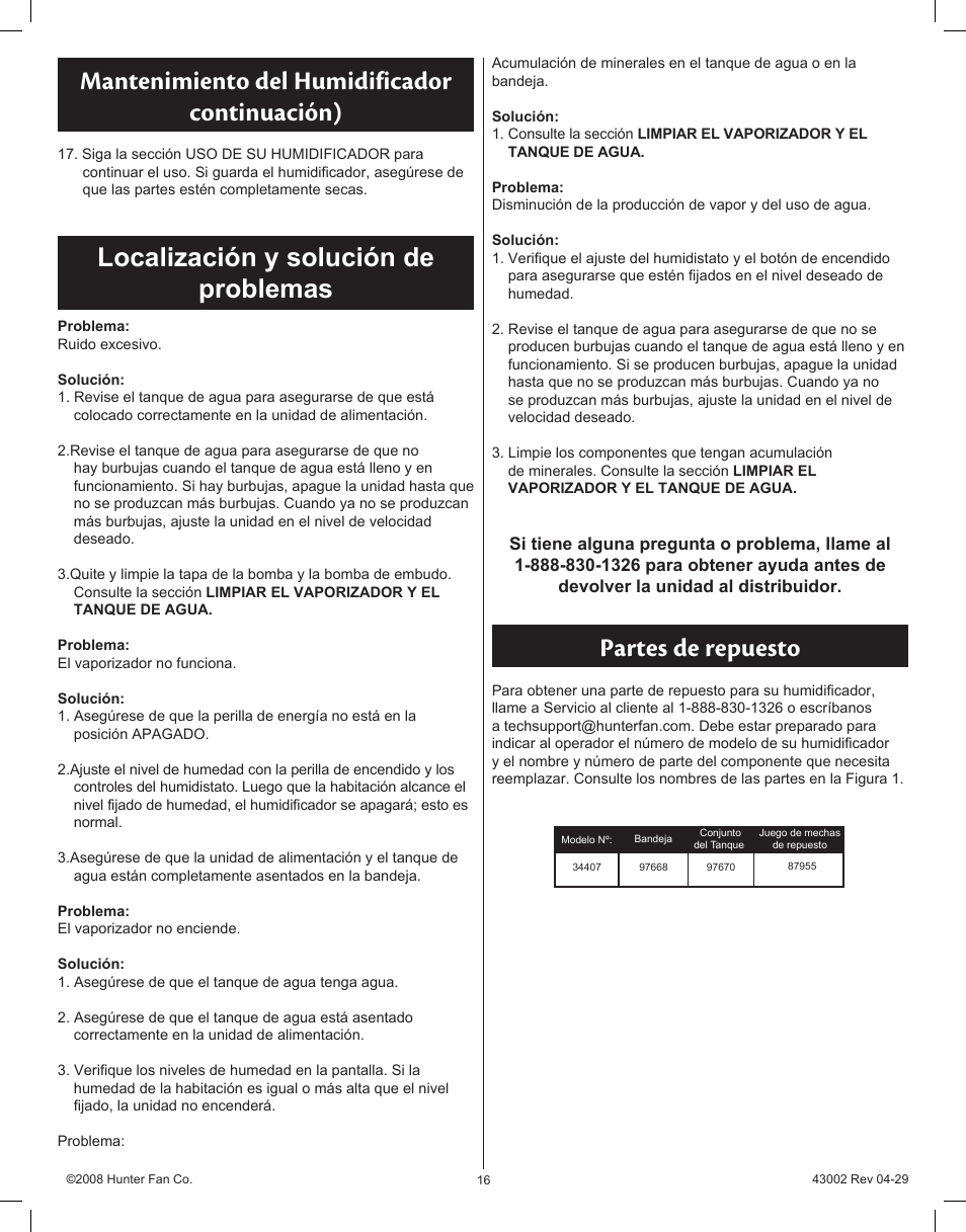 Partes de repuesto | Hunter Fan Permawick 37407 User Manual | Page 16 / 25