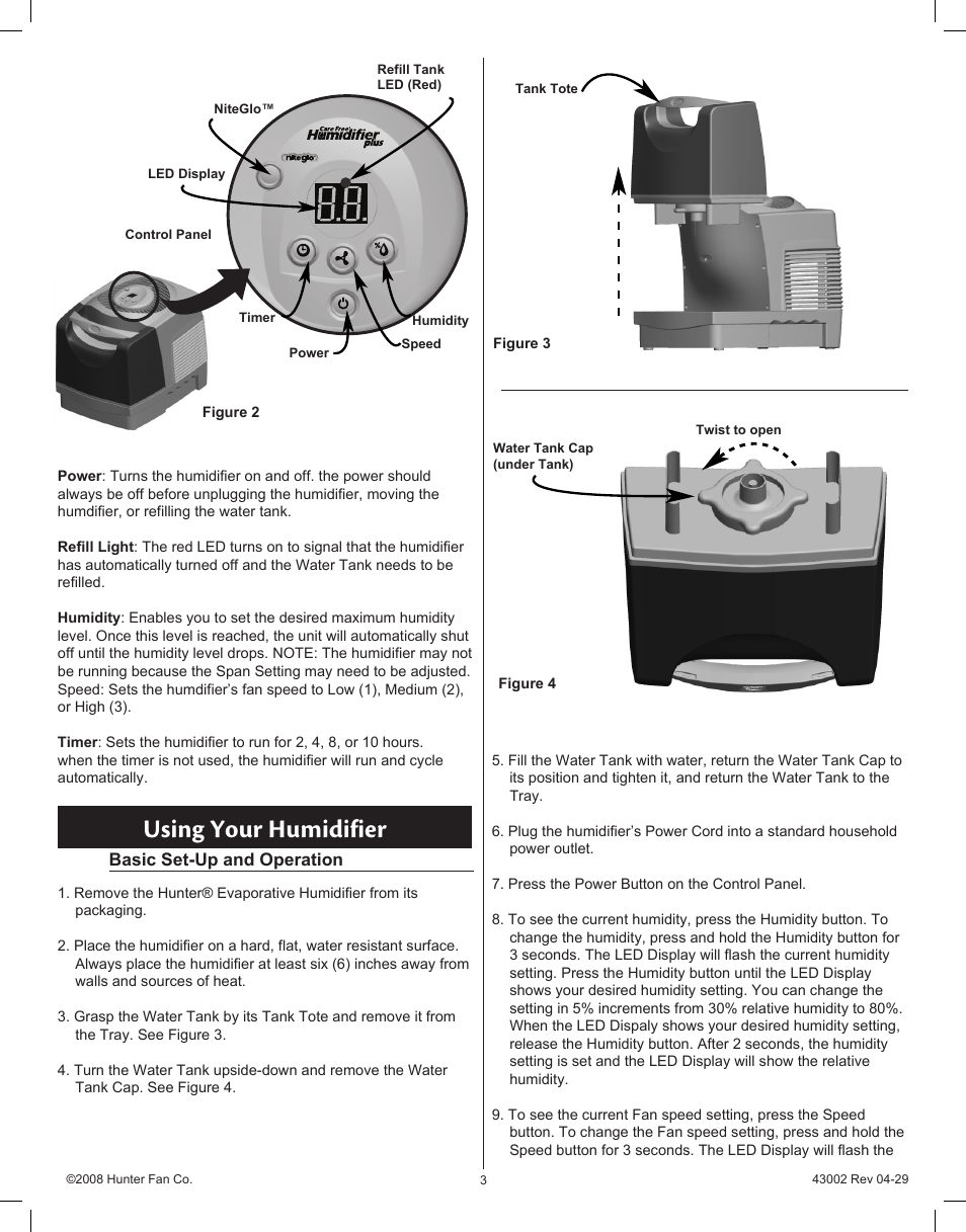 Using your humidifier | Hunter Fan Permawick 37407 User Manual | Page 3 / 25