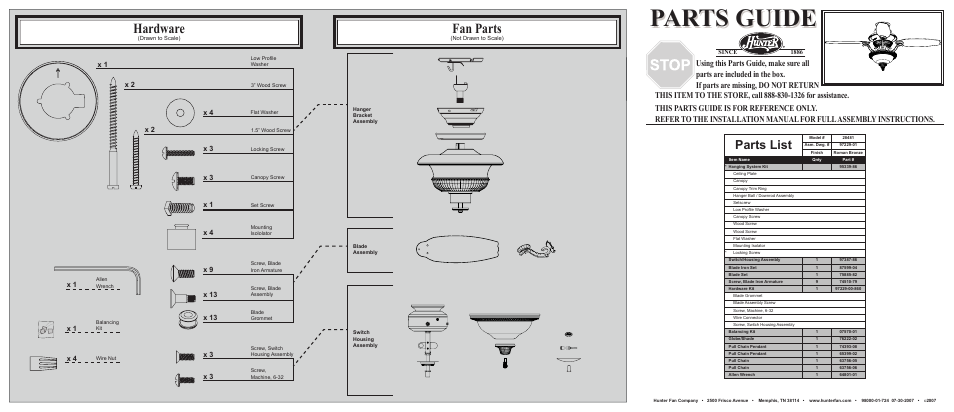 Hunter Fan 28481 User Manual | 2 pages