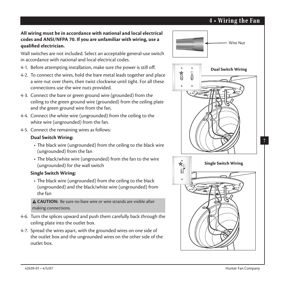 4 • wiring the fan | Hunter Fan 42639-01 User Manual | Page 7 / 14