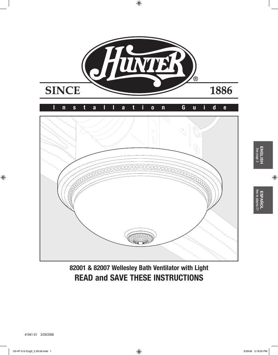 Hunter Fan WELLESLEY 82007 User Manual | 40 pages