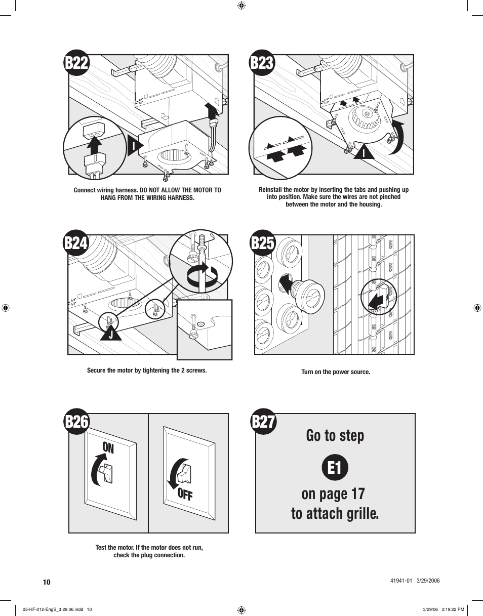B27 e1, Go to step on page 17 to attach grille, On off | Hunter Fan WELLESLEY 82007 User Manual | Page 10 / 40