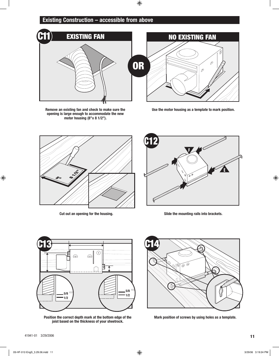 C11 c12, C13 c14, Existing fan | No existing fan | Hunter Fan WELLESLEY 82007 User Manual | Page 11 / 40