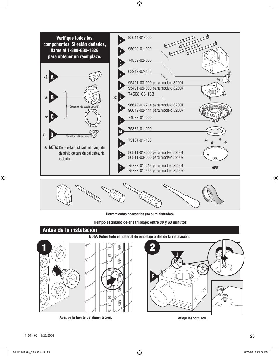 Ab c, Antes de la instalación | Hunter Fan WELLESLEY 82007 User Manual | Page 23 / 40