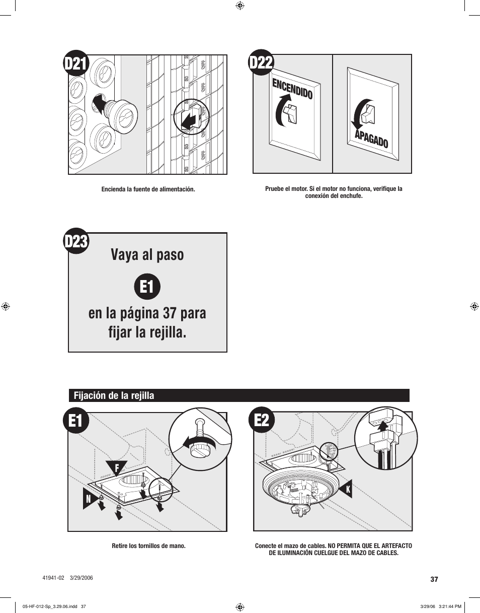 Vaya al paso en la página 37 para fijar la rejilla | Hunter Fan WELLESLEY 82007 User Manual | Page 37 / 40