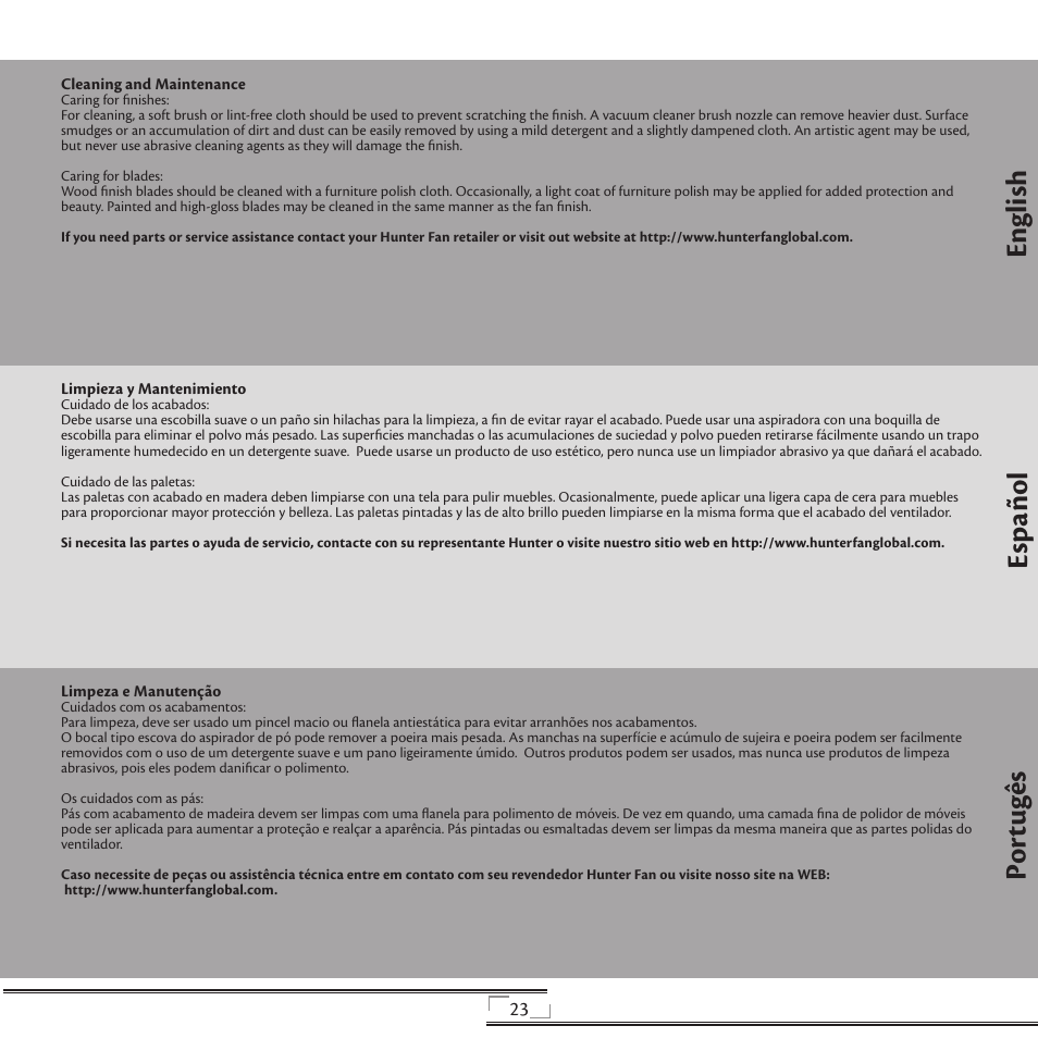 English español portugês | Hunter Fan 44270 User Manual | Page 23 / 25