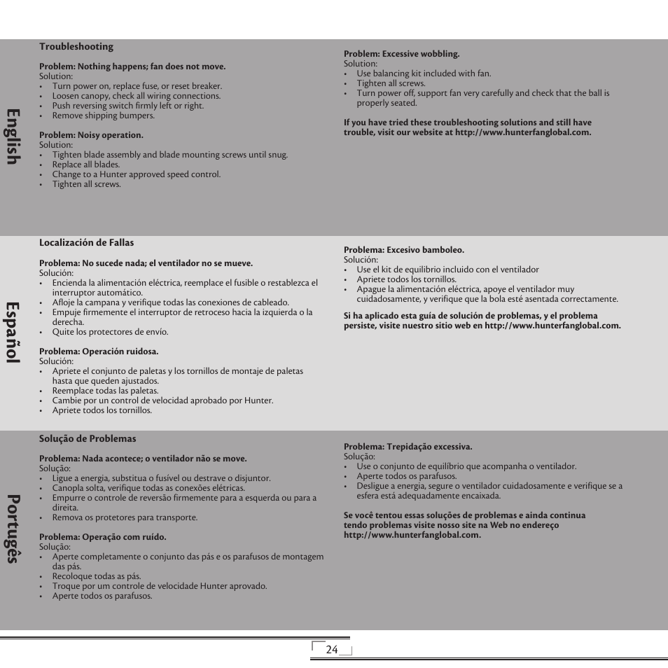 English español portugês | Hunter Fan 44270 User Manual | Page 24 / 25