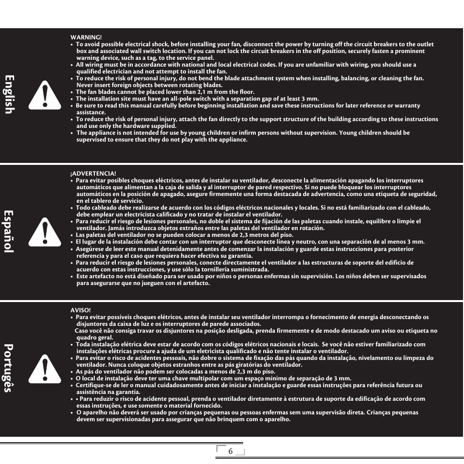 English español portugês | Hunter Fan 44270 User Manual | Page 6 / 25