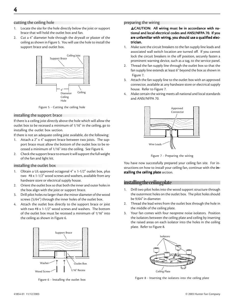 Installing the ceiling plate | Hunter Fan Fan User Manual | Page 4 / 11