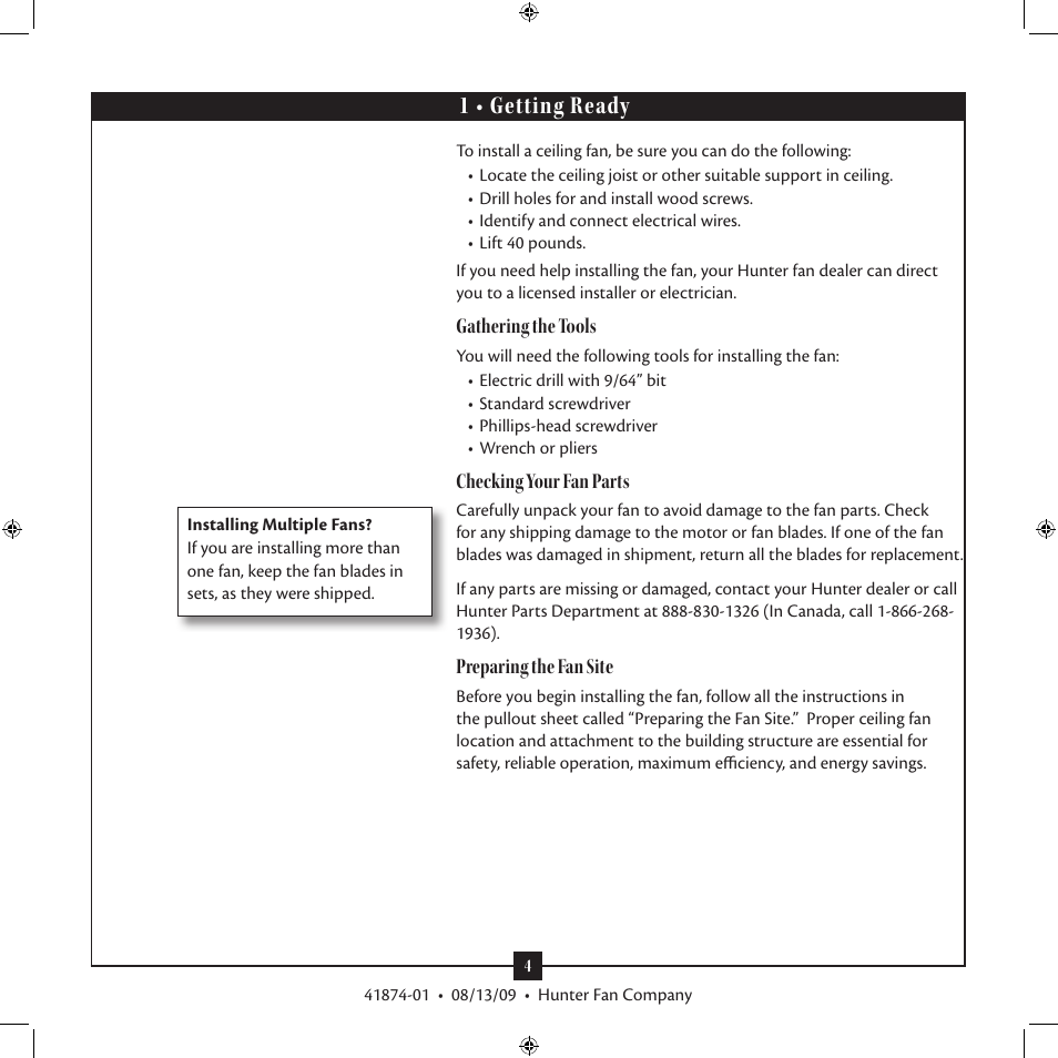 1 • getting ready | Hunter Fan Type 3 User Manual | Page 4 / 16